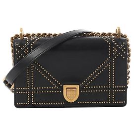 Bolsa de ombro de couro Dior Diorama preta com corrente Preto