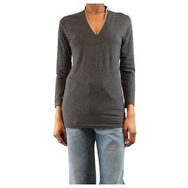 Brunello Cucinelli Top v-neck monili gris - talla M Gris