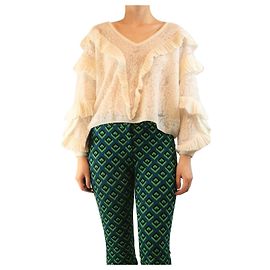 Ba&Sh Pull en dentelle surdimensionné crème - taille S Écru