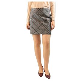Brunello Cucinelli Grey check sequin-embellished mini skirt - size UK 10 Grey