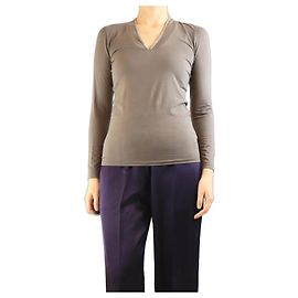 Brunello Cucinelli Grey sparkly beaded v-neck top - size M Grey