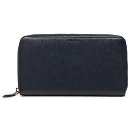 Prada Blue Saffiano Zip Around Long Wallet Blue Navy blue