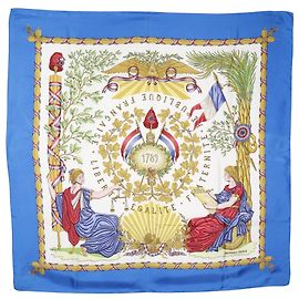 Lenço de Seda Hermès Branco Republique Francaise Liberte Egalite Fraternite 1789 Outro