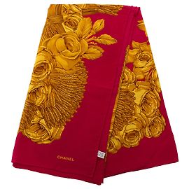 Lenço de seda com estampa floral ornamentada rosa Chanel Rosa Outro