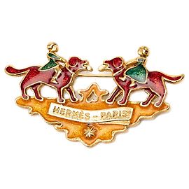 Broche Hermès en émail doré plaqué or pour enfants et chiens Autre