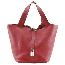 Hermès Picotin Lock 26 em Couro Clemence Vermelho Vermelho Bordeaux
