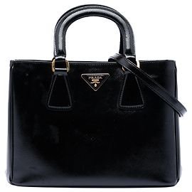 Prada Black Saffiano Vernice Top Handle Bag Black