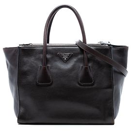 Bolsa Prada em couro glace marrom com alças duplas e dois bolsos Marrom Castanho escuro