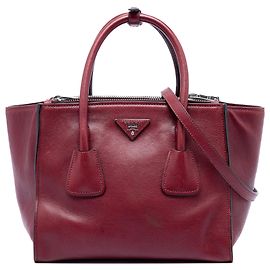 Bolsa de mão Prada em couro glace vermelho com dois bolsos Vermelho Bordeaux