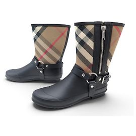 NEW BURBERRY RAIN BOOTS 41 TARTAN CHECK ANKLE BOOTS Beige