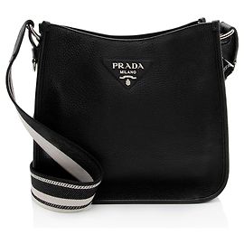 Prada Vitello Daino Logo Medium Soft Hobo Noir