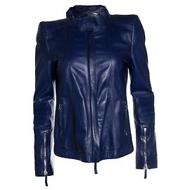 Roberto Cavalli, blue leather biker jacket Blue