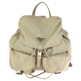 Mochila de Nylon e Couro Prada Marrom Bege