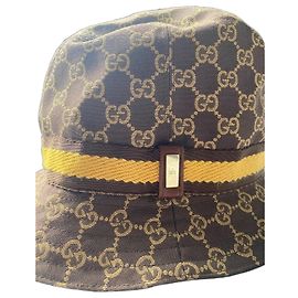 Sombrero Bucket Gucci GG Supreme Canvas Marrón y Amarillo Castaño Amarillo