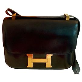 Sac à main Hermès Constance en cuir noir Noir
