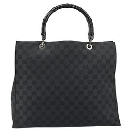 Gucci Vintage Bamboo Handle Tote GG Nylon Medium Black