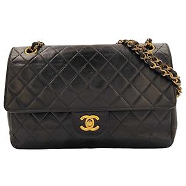 Chanel Double Chain Flap Bag Quilted Leather Medium Black