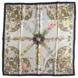 Sciarpa Hermès Arabesques Seta Blu Navy Multicolore