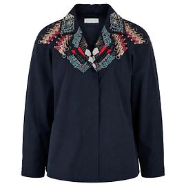 Giacca camicia ricamata Dries Van Noten blu notte in cotone pezzo statement Blu navy