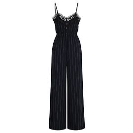 Autre Marque Jumpsuit Goen J a righe con pizzo, gamba larga, nera, senza maniche, pezzo statement. Blu navy