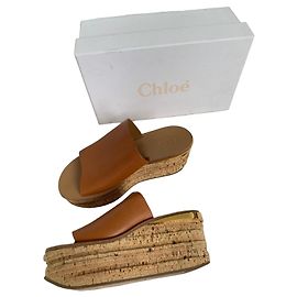 Mules compensées Chloé en cuir - Marron clair Marron clair
