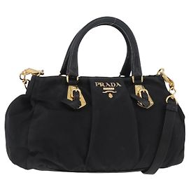 PRADA Borsa a Mano Nylon 2 vie Nero Oro Auth 178100 Nero D'oro