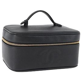 CHANEL COCO Marca Vanity Borsa a Mano Pelle Caviar Nera Oro CC Auth 178691 Nero D'oro