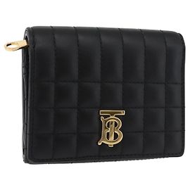 BURBERRY Roller Trifold Wallet Leather Black Gold Auth am11546V Black Golden