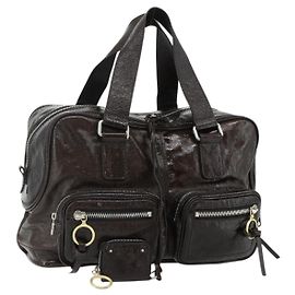 Chloé Sac à main Chloe Betty en cuir verni marron or argent Auth 176978A Marron Argenté Doré