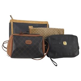 BALLY Celine MCM Macadam Canvas Vicetos Bag Leather 4 Set Black Auth 175754 Black Beige