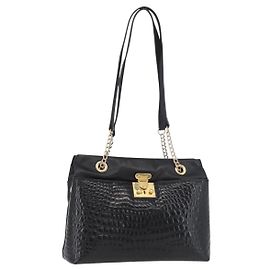 BALLY Sac à épaule en chaîne Cuir Noir Or Auth ka4189A Noir Doré