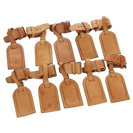 LOUIS VUITTON Powanie Name Tag Leather 10set Beige LV Auth 167222 Beige