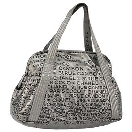 CHANEL Sac Tote Illimité Nylon Argent CC Auth bs34865 Argenté