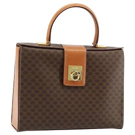 Céline Sac à main en toile Macadam CELINE en cuir PVC marron doré Auth 177206A Marron Doré