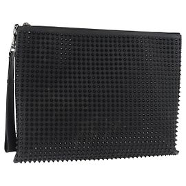 Borsa a mano in pelle nera e argento con borchie Christian Louboutin Auth bs35067 Nero Argento