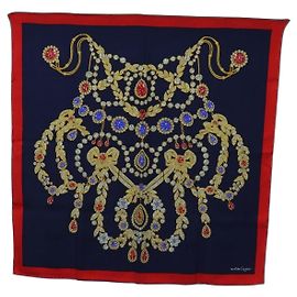 Sciarpa CARTIER Setà Rossa Blu Marina Auth am11465V Rosso Blu navy