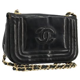 CHANEL COCO Mark Chain Shoulder Bag Patent leather Black Gold CC Auth 177993 Black Golden