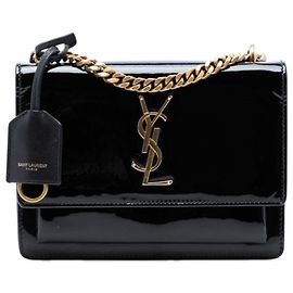 Bolsa transversal Monogram Sunset em couro envernizado Saint Laurent Small Preto