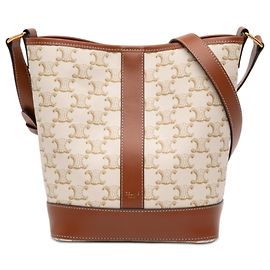 Céline Celine Small Triomphe Coated Toile Bucket Sac Beige