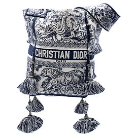 Borsa a secchiello D Bubble in Tela De Jouy ricamata Dior Blu
