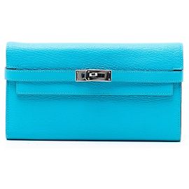 Cartera Larga Kelly en Chevre Mysore de Hermès Azul