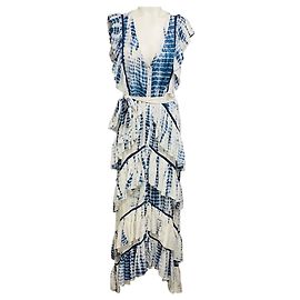 Maxikleid mit Rüschen im Metallic-Tie-Dye Weiß / Blau / Gold von Alexis Mehrfarben