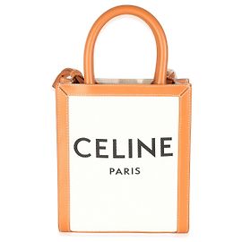 Céline Bolsa Cabas Mini Vertical em Lona Natural e Couro de Bezerro Celine Bege