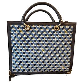 Borsa Fauré Le Page SagaCity 31 Blu Jacquard e Pelle Blu Giallo Blu navy Blu scuro
