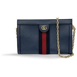 Gucci Ophidia Chain Shoulder Bag Jumbo GG Canvas with Leather Small Navy blue