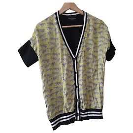 Autre Marque Atos Lombardini Yellow Patterned Viscose Cardigan Black Yellow