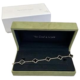 Van Cleef & Arpels Vintage Alhambra 5 Motifs Bracelet in Yellow Gold and Onyx Golden