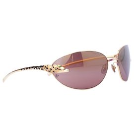 Óculos de sol sem armação Panthère da Cartier em ouro com lentes degradê em borgonha e estojo Dourado Outro