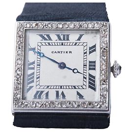 Cartier 1920s Art Deco Diamond-Set Rectangular Watch Black Other