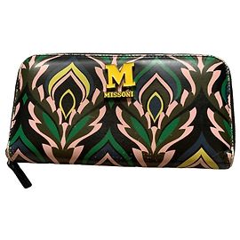 Missoni Flame Chevron Pattern Leather Wallet Black Pink Multiple colors Green Yellow